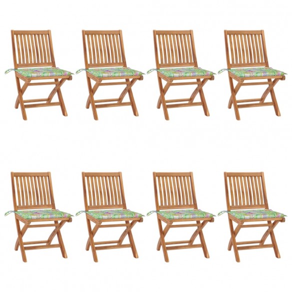 Chaises pliables de jardin avec coussins 8 pcs Teck solide