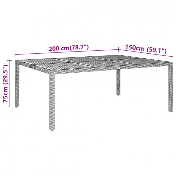 Table de jardin 200x150x75 cm Acacia et résine tressée Noir