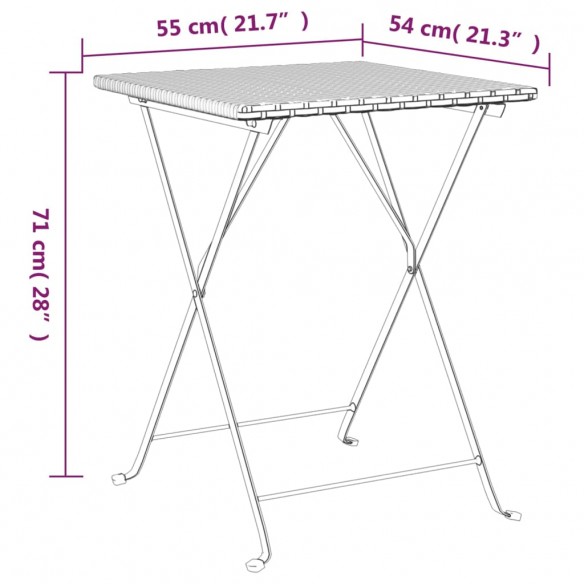 Table de bistrot pliante Gris 55x54x71 cm Résine tressée