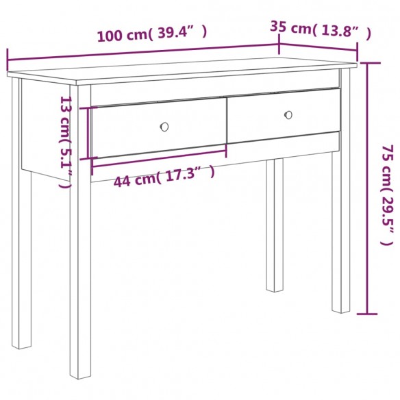 Table console 100x35x75 cm Bois massif de pin