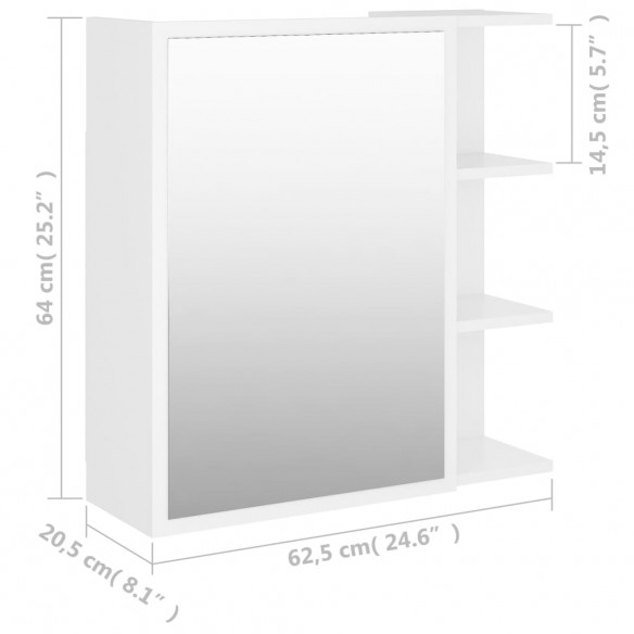 Armoire à miroir de bain Blanc 62,5x20,5x64 cm Aggloméré