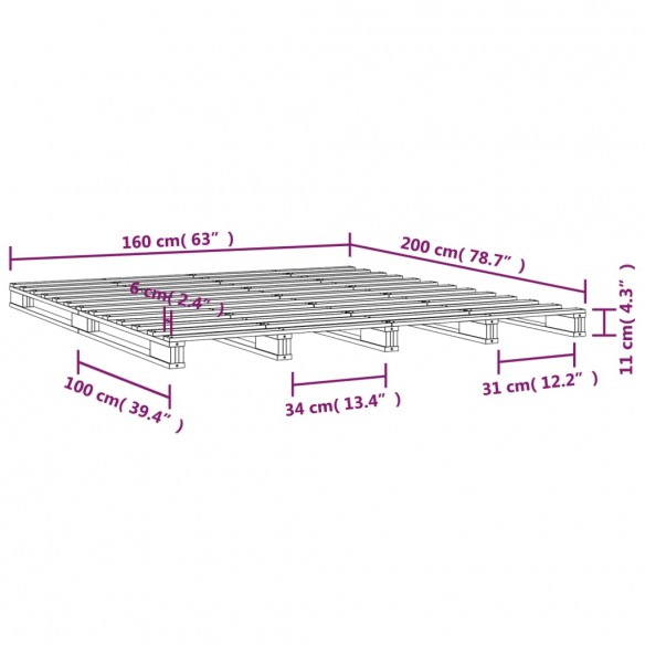 Lit de palette 160x200 cm bois de pin massif