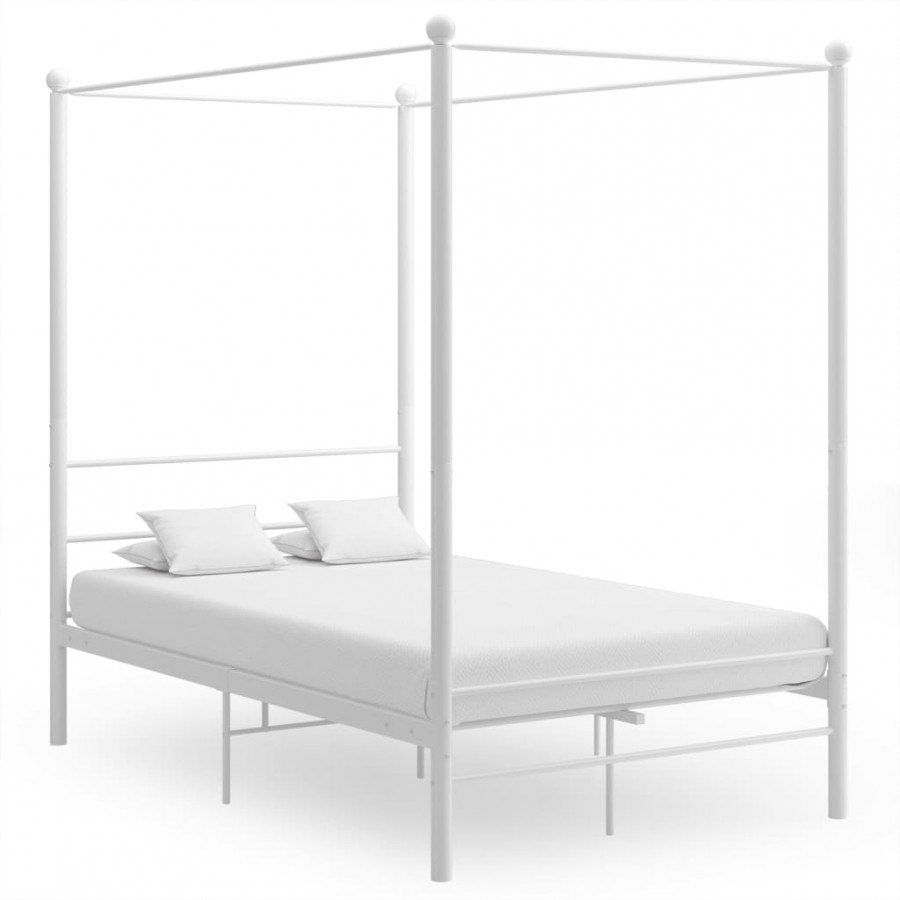 Cadre de lit à baldaquin Blanc Métal 140x200 cm