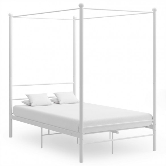 Cadre de lit à baldaquin Blanc Métal 140x200 cm