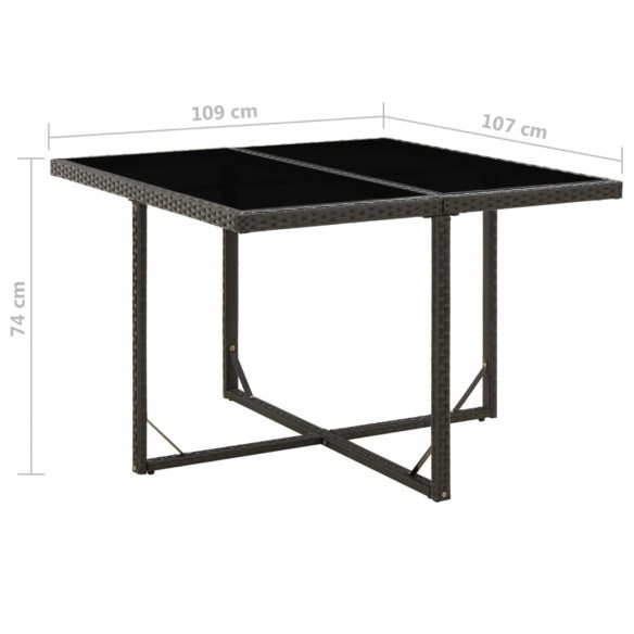 Table de jardin Noir 109x107x74 cm Résine tressée et verre