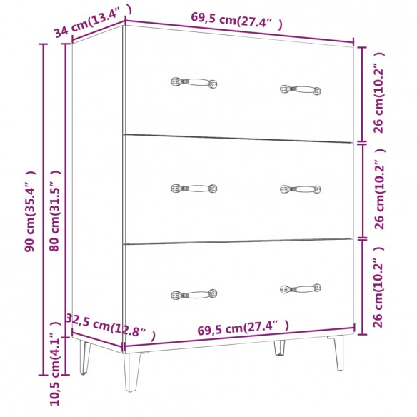 Buffet Blanc brillant 69,5x34x90 cm Bois d'ingénierie