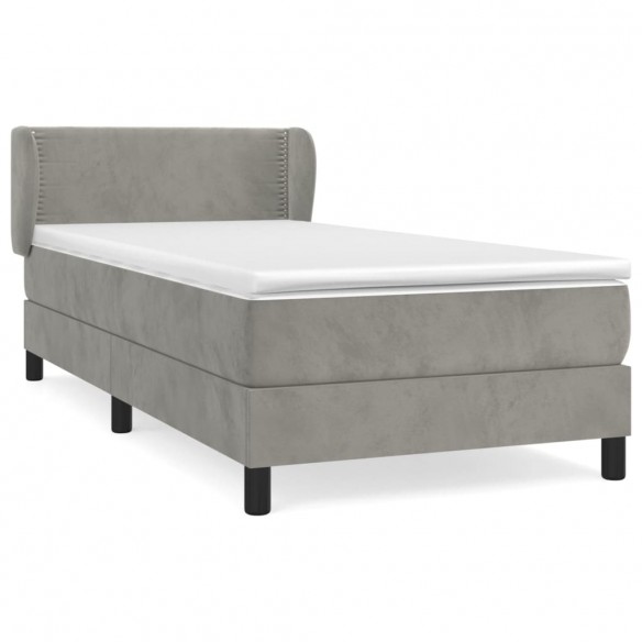 Cadre de lit et matelas Gris clair 100x200cm Velours