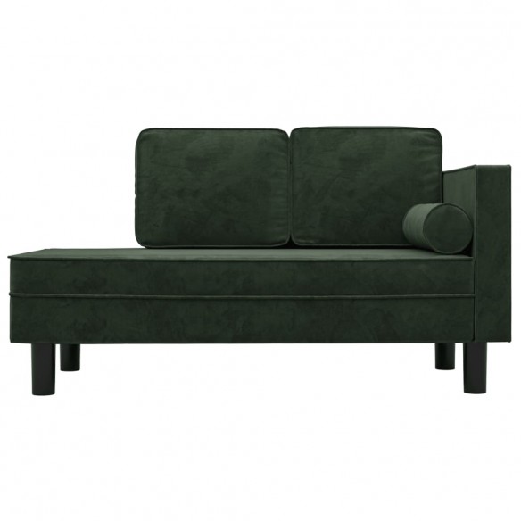 Chaise longue avec coussins et traversin vert foncé velours