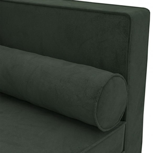 Chaise longue avec coussins et traversin vert foncé velours