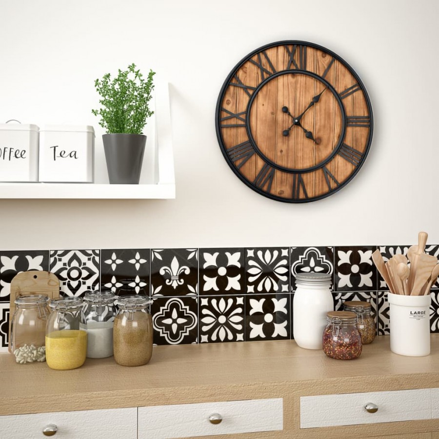 Horloge murale vintage à quartz Bois et métal 60 cm XXL Horloge murale vintage à quartz Bois et métal 60 cm XXL