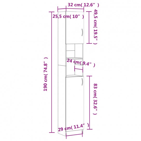 Armoire de bain Chêne fumé 32x25,5x190 cm Bois d'ingénierie