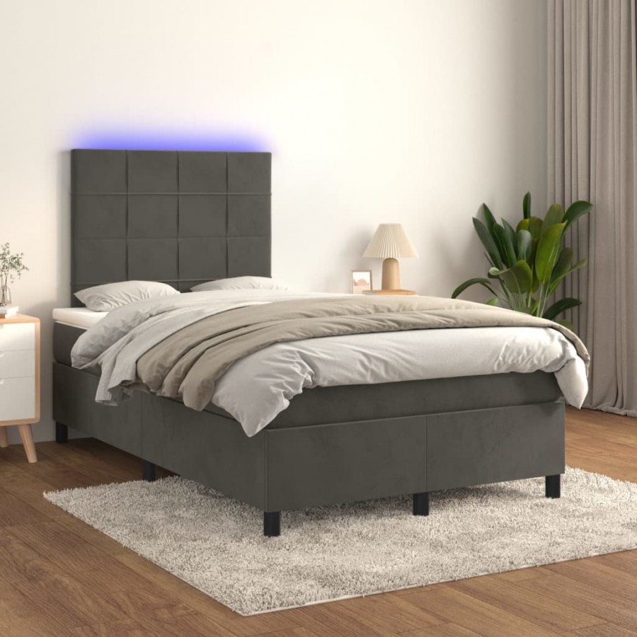 Cadre de lit matelas et LED Gris foncé 120x200 cm