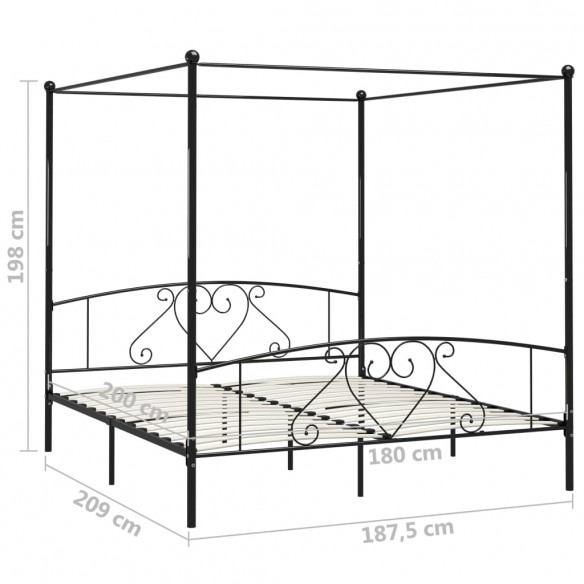 Cadre de lit à baldaquin Noir Métal 180 x 200 cm
