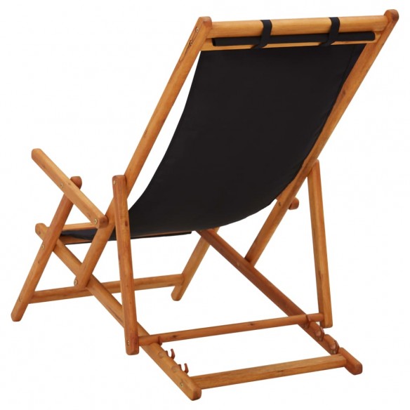 Chaise pliable de plage Bois d'eucalyptus solide et tissu Noir