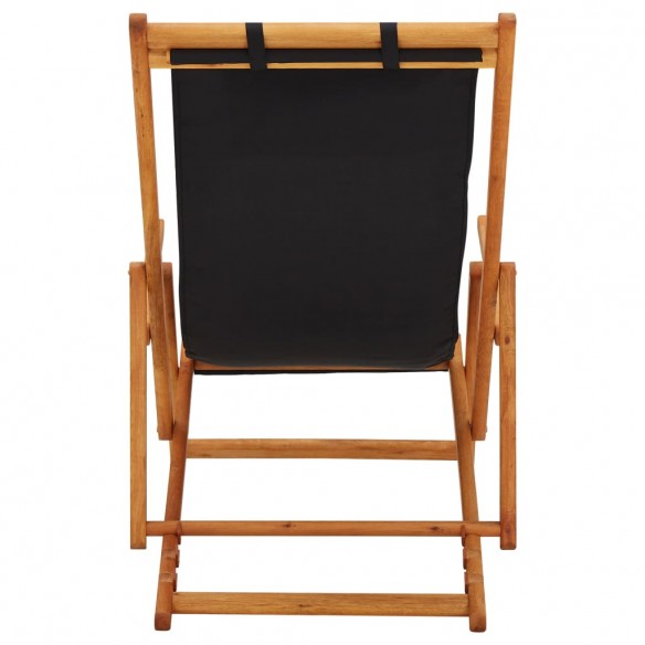 Chaise pliable de plage Bois d'eucalyptus solide et tissu Noir