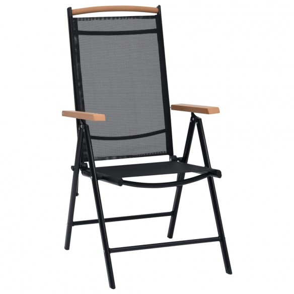 Chaises de jardin pliables 2 pcs aluminium et textilène noir