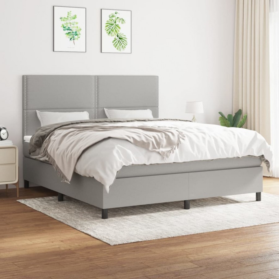 Cadre de lit avec matelas Gris clair 180x200cm Tissu