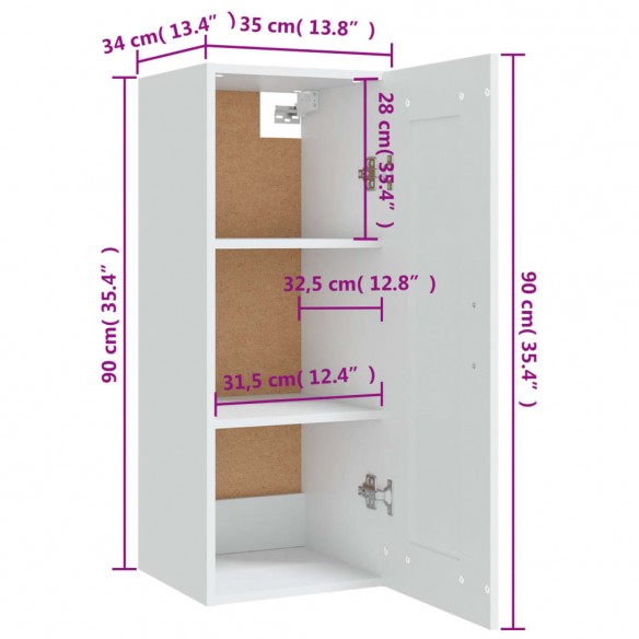 Armoire suspendue Blanc 35x34x90 cm Bois d'ingénierie