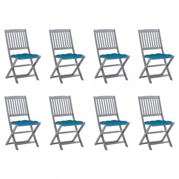 Chaises pliables d'extérieur 8 pcs avec coussins Bois d'acacia