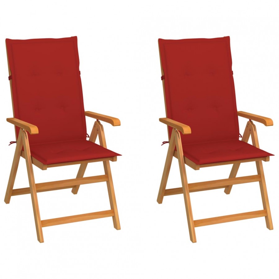 Chaises de jardin 2 pcs avec coussins rouge Bois de teck massif