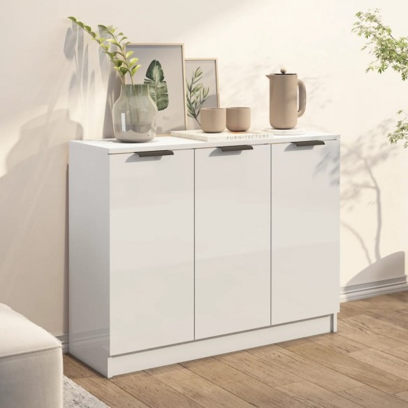 Buffet Blanc brillant 90,5x30x70 cm Bois d'ingénierie