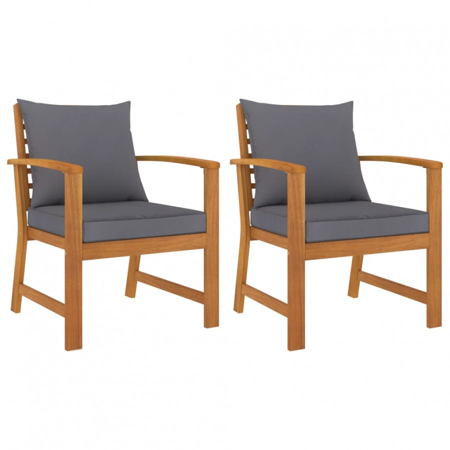 Chaises de jardin 2 pcs avec coussin gris foncé Bois d'acacia