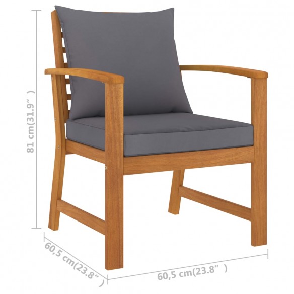 Chaises de jardin 2 pcs avec coussin gris foncé Bois d'acacia