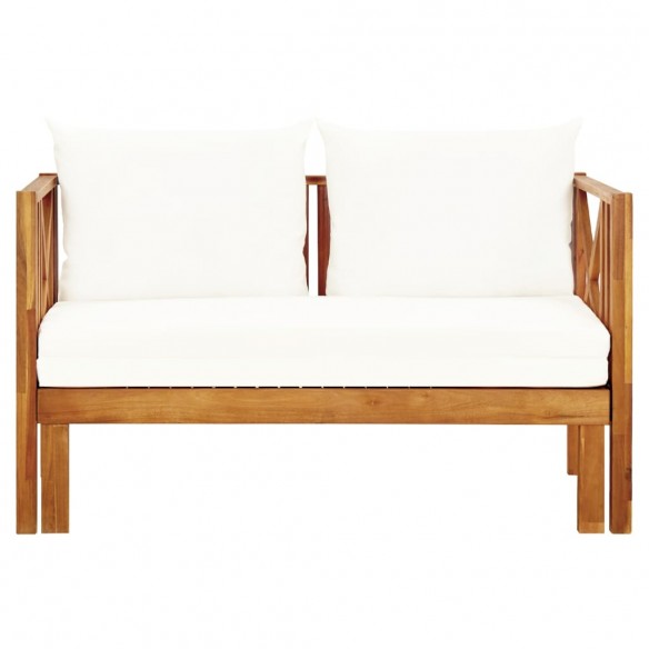 Banc de jardin 2 places et coussins 122 cm Bois d'acacia massif