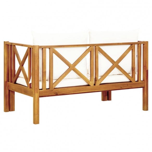 Banc de jardin 2 places et coussins 122 cm Bois d'acacia massif