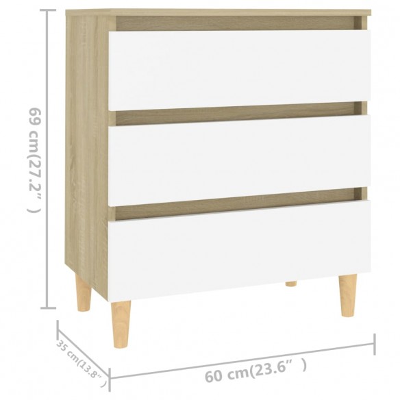 Buffet Blanc et chêne sonoma 60x35x69 cm Aggloméré