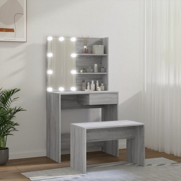 Ensemble de coiffeuse avec LED Sonoma gris Bois d'ingénierie