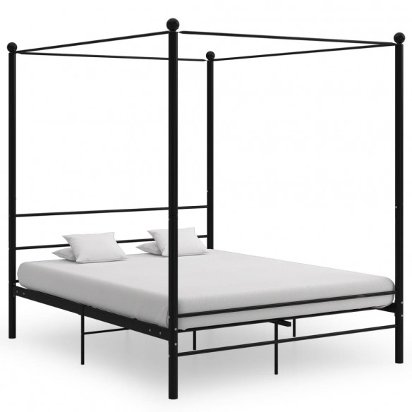Cadre de lit à baldaquin Noir Métal 160x200 cm