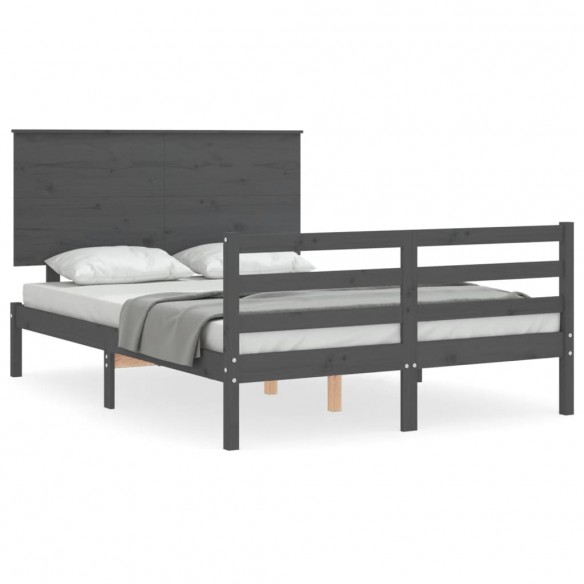 Cadre de lit avec tête de lit gris 140x190 cm bois massif