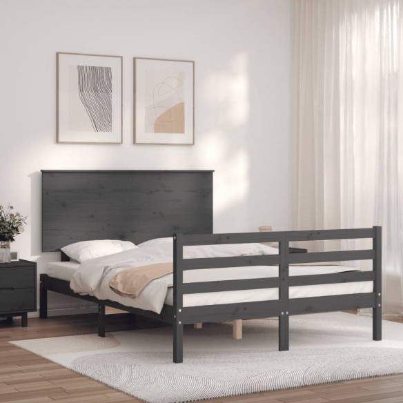 Cadre de lit avec tête de lit gris 140x190 cm bois massif