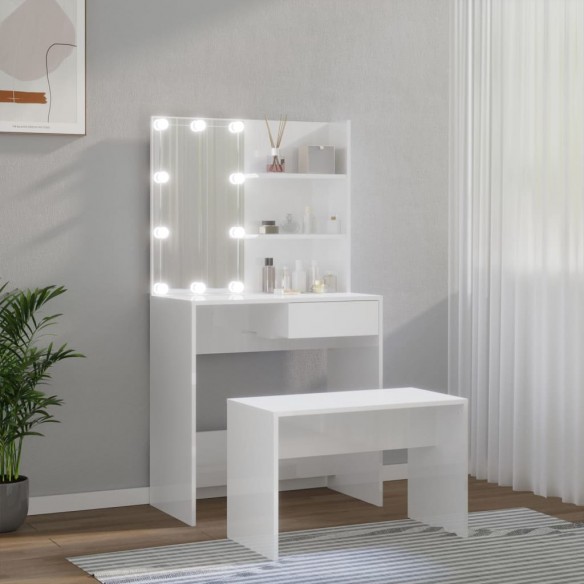 Ensemble de coiffeuse avec LED Blanc brillant Bois d'ingénierie