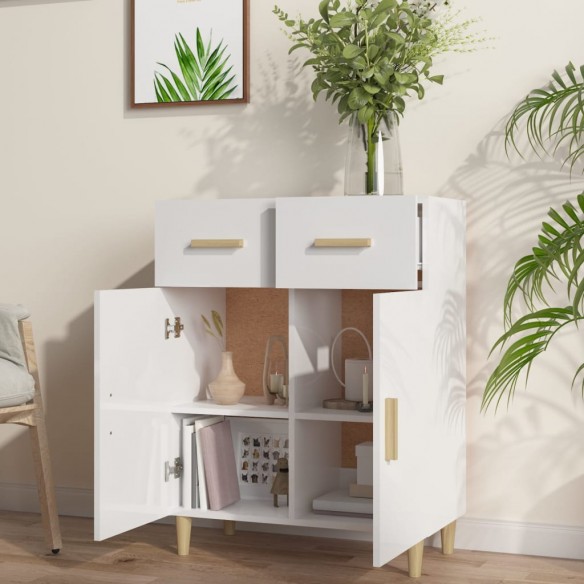 Buffet Blanc brillant 69,5x34x89 cm Bois d'ingénierie