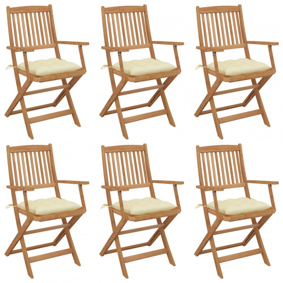 Chaises pliables de jardin 6 pcs avec coussins Bois d'acacia