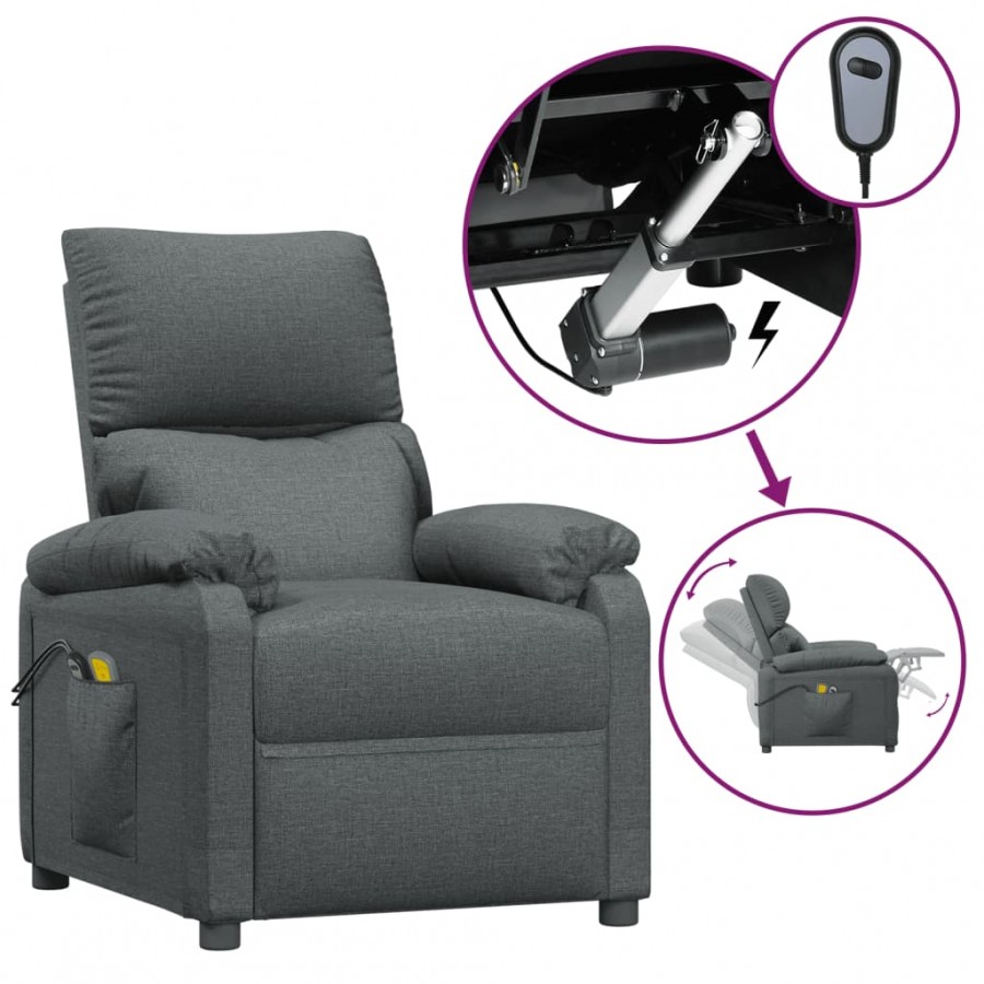Fauteuil électrique de massage Gris foncé Tissu Fauteuil électrique de massage Gris foncé Tissu