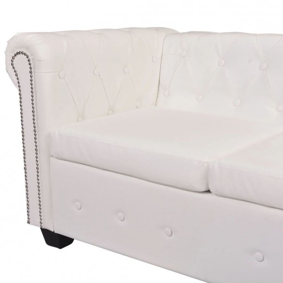 Canapé d'angle Chesterfield 5 plc Cuir artificiel Blanc