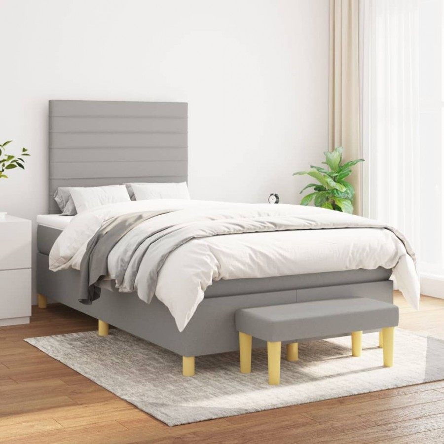 Cadre de lit avec matelas Gris clair 120x200cm Tissu