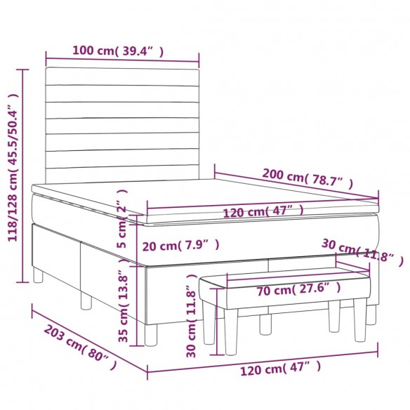 Cadre de lit avec matelas Gris clair 120x200cm Tissu