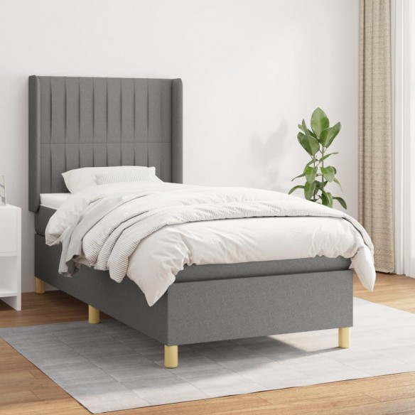 Cadre de lit avec matelas Gris foncé 100x200cm Tissu