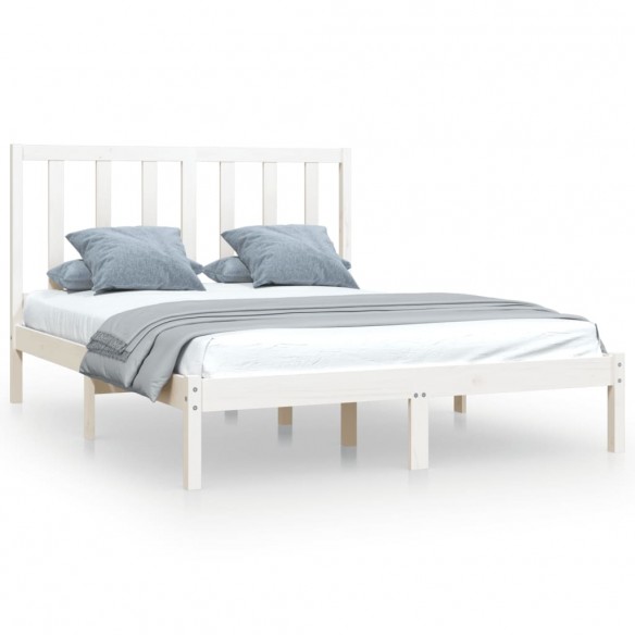 Cadre de lit Blanc Bois de pin massif 140x190 cm