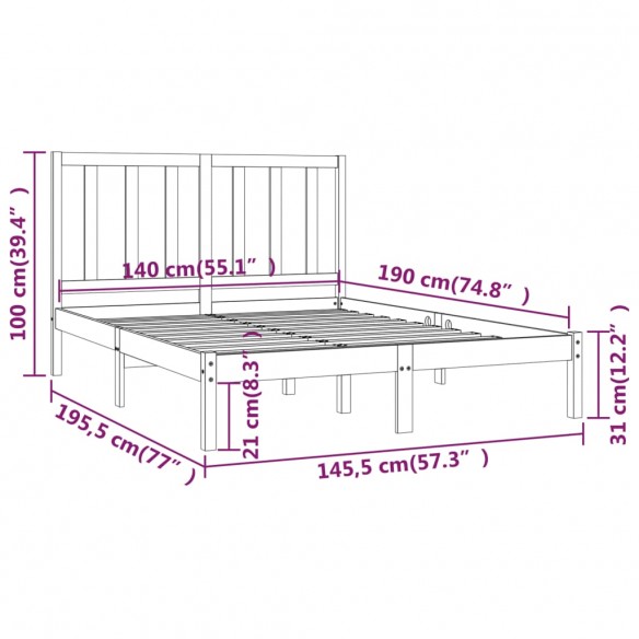 Cadre de lit Blanc Bois de pin massif 140x190 cm