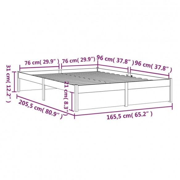 Cadre de lit Bois massif 160x200 cm