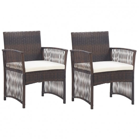 Fauteuils de jardin avec coussins 2 pcs Marron Résine tressée