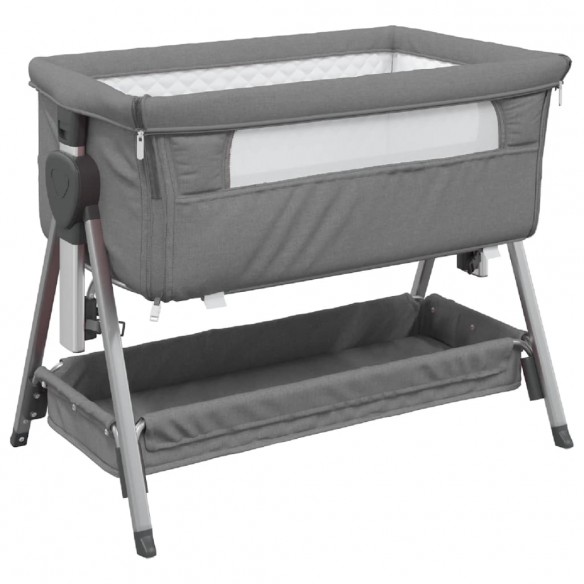 Lit pour bébé avec matelas Gris foncé Tissu de lin