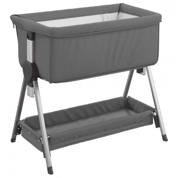 Lit pour bébé avec matelas Gris foncé Tissu de lin