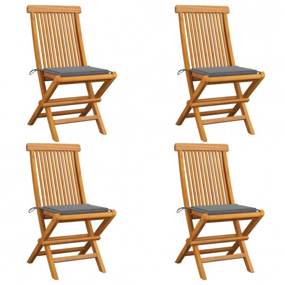 Chaises de jardin avec coussins gris 4 pcs Bois de teck massif