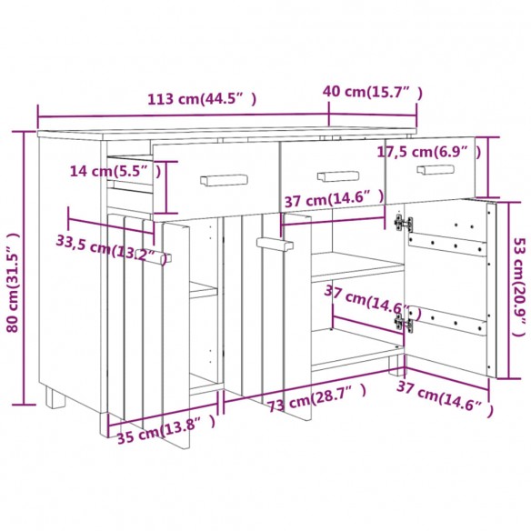 Buffet MOLDE Blanc 113x40x80 cm Bois massif de pin